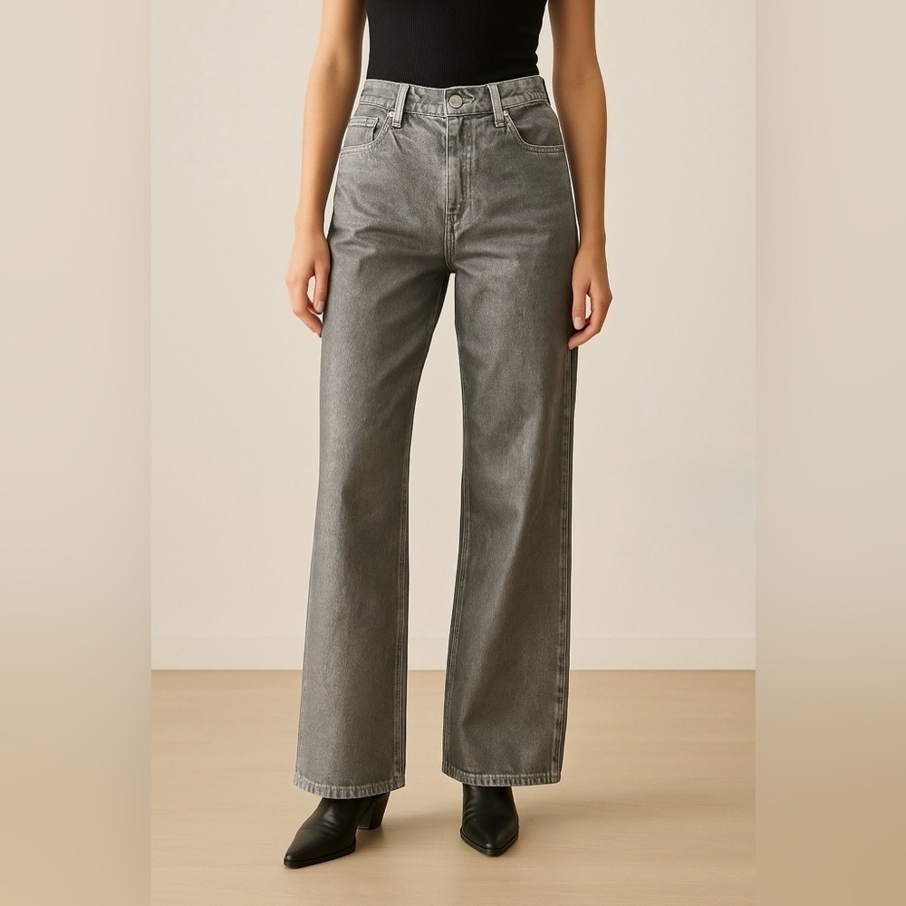 forever 21 Grey Silver Metallic Wide-Leg Mid-Rise Jeans Size 30